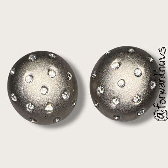 Vintage Silver Tone Clip-On Earrings – Clear Rhinestone Embellishment - Picture 6 of 8